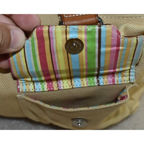 Fossil Womens Canvas/Leather Tan Front Flap Front Pockets Crossbody Purse - Picture 6 of 10